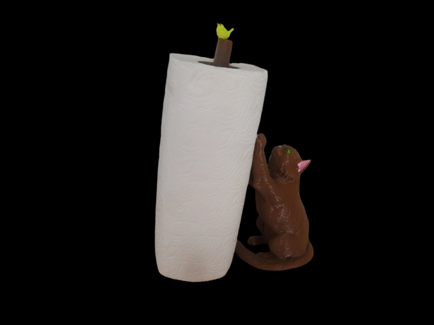 cat and bird paper towel holder